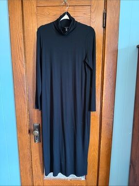 Eileen Fisher Black Long Sleeve Turtleneck Maxi Dress